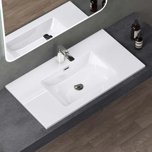 doporro Einbauwaschbecken 80x48 cm aus Gussmarmor - Waschbecken aus hochwertigem Gussmarmor, elegantes Design und einfache Montage. Sparen Sie Wasser und genießen Sie die leichte Reinigung dank der optionalen Nano-Beschichtung.