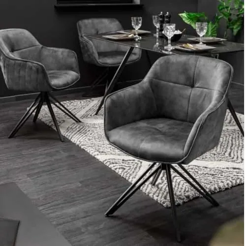 LEBENSwohnART Drehstuhl HORA - Eleganter Samtstuhl in Grau - Bürostuhl im Retrostil mit Ziersteppung, drehbar bis 180° und zurück in die Ursprungsposition. Bequeme Sitzschale und hochwertiger Samtbezug für höchsten Komfort.