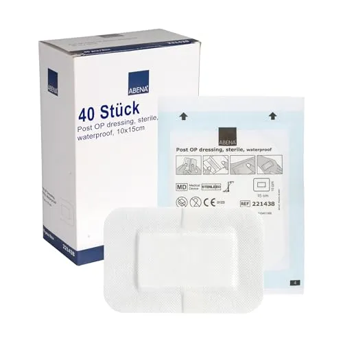 ABENA Duschpflaster wasserfest – 15x10 cm – 40 Stück, Wundpflaster steril, groß & einzeln verpackt – Pflaster sensitiv für empfindliche Haut – ideal zur Pflege nach OP, bei Schnitten & Kratzern