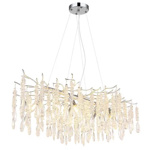 Pendelleuchte Deckenleuchte Metall silber mit Glaskristallen – 100 cm - Moderne Hängeleuchte für Esszimmer und Wohnzimmer. Mit stilvollen Glaskristallen für ein elegantes Ambiente. Ideal für Innenräume, energieeffizient und fest verdrahtet.