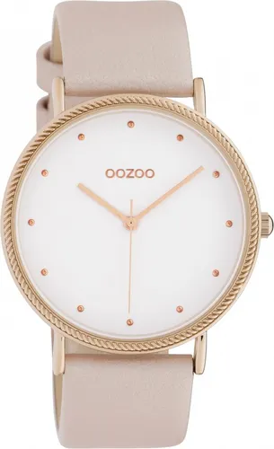 Oozoo Damenuhr Shiny mit Lederband 40 MM Weiß/Rosa C10417 in rosegold von OOZOO