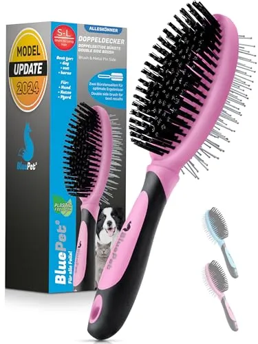 BluePet 2in1 Hundebürste für Langhaar & Kurzhaar Auch für Welpen & Katzen I Glätten, Entwirren, Ausbürsten I Das Allround-Talent Borstenbürste (Rosa, M-L)