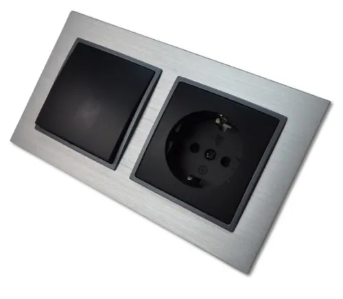 Produktbild Lichtideen Schalter 3174 ABELKA ALU si/sw 1x Wechselschalter 1x Schukodose (Taster, Schalter, Anennendose, Steckdose mit USB lieferbar)