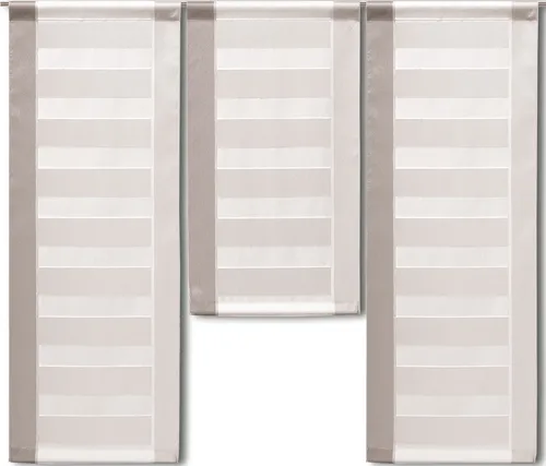 EXPERIENCE Scheibengardine 3er Set - Miniflächen Scheibengardine Bistrogardine 2222 Beige Grau - Scheibengardinen-Sets, halbtransparent mit modernem Streifenmuster, ideal für kreative Fensterdekoration in jedem Raum.