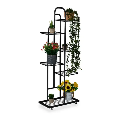 relaxdays Pflanzentreppe Blumenregal aus Metall mit 6 Ablagen, schwarz - Blumentreppe aus robustem, pulverbeschichtetem Stahl, ideal für die dekorative Präsentation von Blumen und Kräutern. Perfekt für Wohnzimmer, Balkon oder Terrasse.