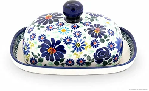 Bunzlauer Keramik Butterdose oval, Dekor DU126 von Bunzlauer Keramik