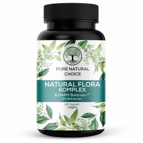 NATURAL FLORA Komplex: TÜV geprüft, 23 Bakterienstämme für DARM Balance+® - Vitamine & Mineralien, 180 Kapseln mit 23 natürlichen Bakterienstämmen zur Unterstützung des allgemeinen Wohlbefindens und Stoffwechsels, vegan und ohne künstliche Zusatzstoffe.
