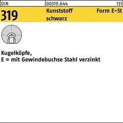 DIN 319 Kugelknöpfe Kunststoff E 40 M 10 schwarz - 10 Stück - Rändelmutter mit 10 langlebigen, schwarz Kunststoff-Kugelknöpfen für eine einfache Handhabung und sicheren Halt.