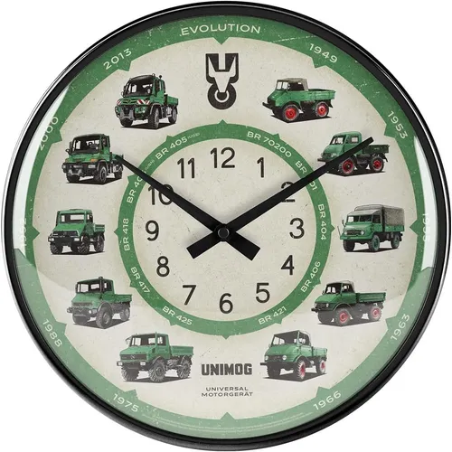 Nostalgic-Art Wanduhr Daimler Truck Unimog - Stilvolle Wanduhr im Vintage-Design mit geräuschlosem Quarzwerk. Ideal für jeden Raum, von Küche bis Werkstatt. Durchmesser 31 cm, gefertigt aus hochwertigem Metall und Glas.