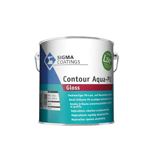 Sigma Coatings Contour Aqua PU-Gloss Premium PU Lack Zwischen und Schlussbeschichtung Weiß Glänzend innen&außen 2,5 Liter