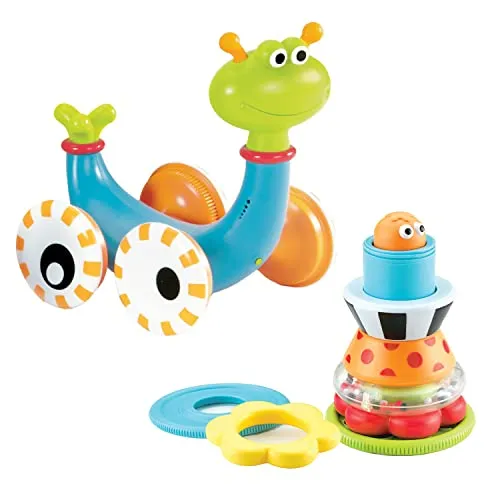 Yookidoo - Crawl 'N' Go Snail - Baby Spielzeug: Interaktiver, musikalischer Schneckenspielzeug fördert das Krabbeln und die motorischen Fähigkeiten mit 7 Stapel- und Bauklötzen für endlosen Spielspaß.