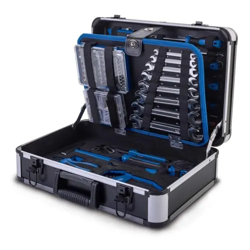 Scheppach Werkzeugkoffer TB225 - 235 tlg. Werkzeugset im Aluminium Koffer - Der praktische Scheppach Werkzeugkoffer TB225 enthält 235 hochwertige Werkzeuge für Haushalt, Werkstatt und Camping. Robuster, abschließbarer Aluminium-Koffer für einfachen Transport und optimale Aufbewahrung.