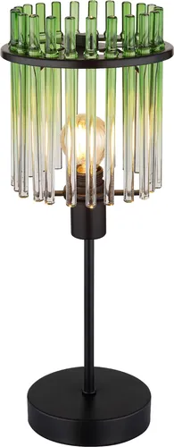 Moderne Tischleuchte mit Glasstäben in grün und klar - Tischleuchte in schwarz-matt mit faszinierendem Lichtspiel durch grüne Glasstäbe. Ideal für Nachttische oder Schreibtische, schafft eine angenehme Atmosphäre.