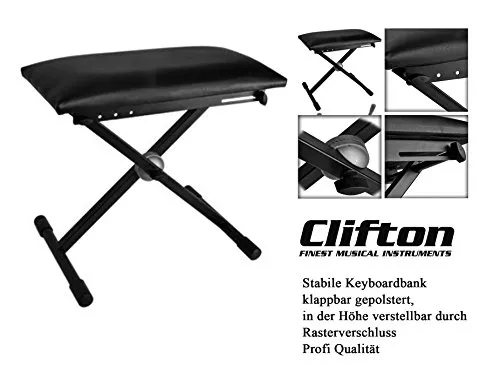 Keyboardbank klappbar gepolstert, In der Höhe verstellbar durch Rasterverschluss, stabil