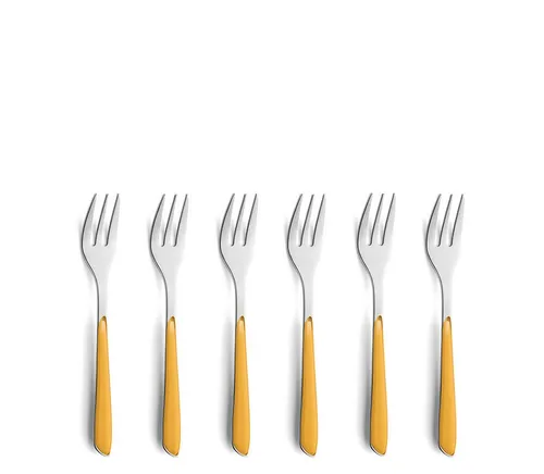 Kuppels PRISMA Kuchengabel-Besteck Set aus 18/0 Edelstahl, 6-teilig, für 6 Personen, hochwertige Kunststoffgriffschalen in Senfgelb, rostfrei & spülmaschinenfest