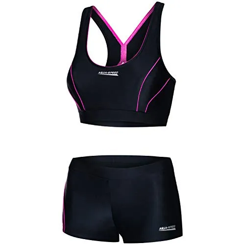 Aqua Speed Sport Bikini Set Damen | Zweiteiler schwarz-rosa für Beachvolleyball - Bikini-Sets für Damen, sportliche Bademode mit herausnehmbaren Cups und robustem X-Form Rücken für optimale Passform und Bewegungsfreiheit.