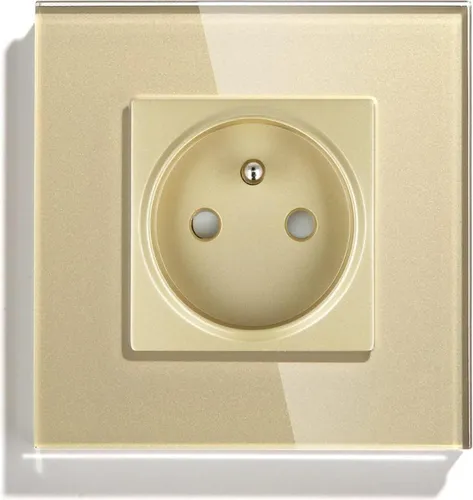 Einzelne goldene 230V-Stiftsteckdose mit Glasrahmen__ in gold von Smart Home