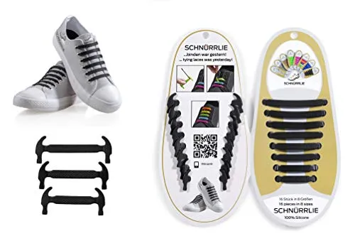 SCHNÜRRLIE Elastische Silikon Schnürsenkel - Schwarz - Mit den elastischen SCHNÜRRLIE Schnürsenkeln sparen Sie Zeit und vermeiden offene Schleifen. Ideal für Kinder und Erwachsene, bieten sie hohen Tragekomfort und lassen sich mühelos anbringen.