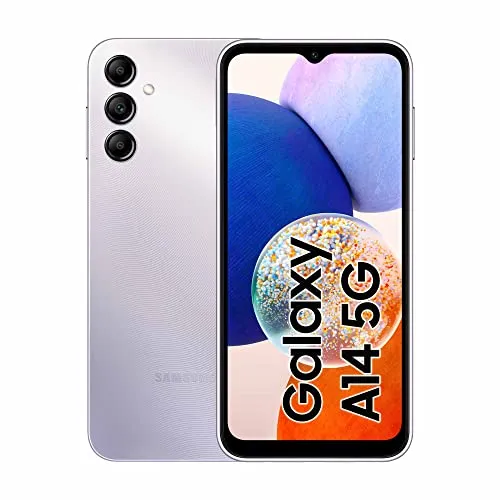 Samsung Galaxy A14 5G - 4GB RAM, 64GB, Dual Sim, Silber - Handy ohne Vertrag mit 50 MP Dreifach-Kamera für beeindruckende Fotos und 5.000 mAh Akku für bis zu 2 Tage Nutzung. Erlebe brillante Farben auf dem 6,6 Zoll FHD+ Display!