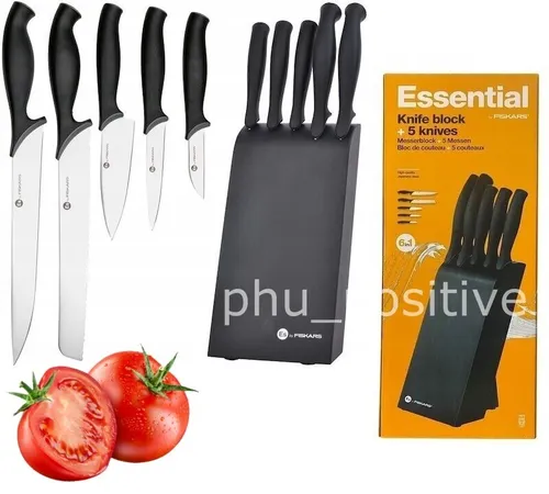 FISKARS ESSENTIAL MESSERBLOCK, 5 KÜCHENMESSER, MESSERN, JAPANISCHER EDELSTAHL