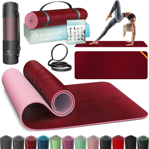 KESSER Yogamatte rutschfest mit Tragegurt - Sportmatte aus gepolstertem TPE, ideal für Yoga und Gymnastik, bietet optimalen Halt und Komfort bei jedem Workout.