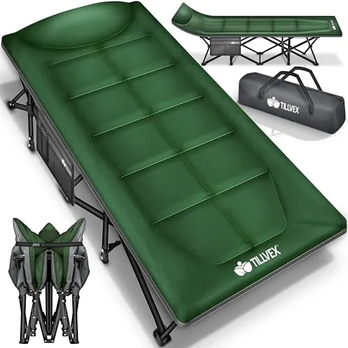 tillvex® Campingbett klappbar mit Tragetasche bis 200 kg | Extra breite Campingliege für Outdoor & Indoor