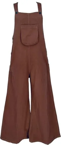 GURU SHOP Latzhose mit Weiten Hosenbeinen, Ethno Style, Boho Schlaghose - Braun, Damen, Baumwolle, Size:XL