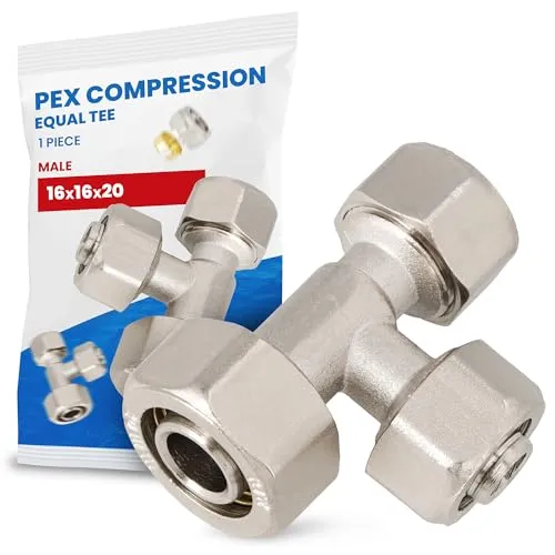 T-Stück PEX-AL-PEX Schraubfitting 16 x 16 x 20 mm Messing Klemmverschraubung Sanitärsystem Heizungsschlauch Rohradapter T-Anschluss
