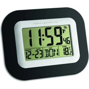TFA® digitale Funkwanduhr 60.4503 schwarz/silber - Wecker mit präziser Funkzeit und stilvollem Design, ideal für jedes moderne Zuhause.