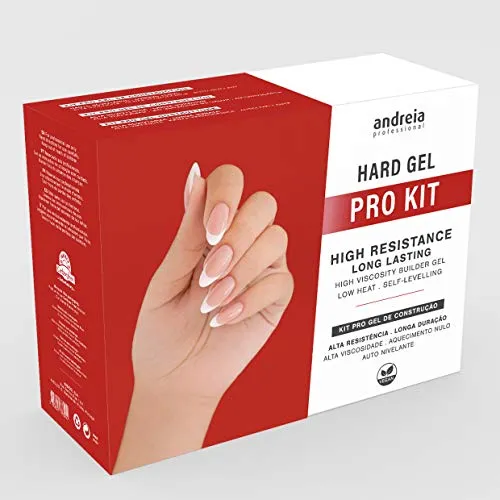 Andreia Professional Hard Gel Nail Kit PRO für Maniküre und Gellack mit Aufbaugel, Ultrabond Nagelgrundierung, Nagellack, Extra Glow, Prep Clean Cleanser, Nagelfeile, Handtuch und Bürste