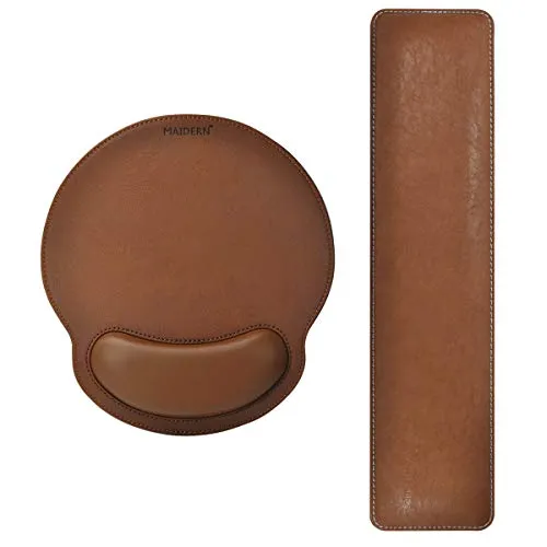 MAIDERN PU Leder Mauspad Handgelenkstütze und Tastatur Handgelenkauflage Memory Foam Set für Computer, Laptop, Mac, Gaming und Büro, langlebig, komfortabel und schmerzlindernd - Braun