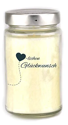 Candle Factory - Duftkerze mit Schraubdeckel groß und Aufdruck: Herzlichen Glückwunsch Duft: weißer Flieder 509-055