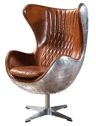 Ohrensessel Drehbarer Sessel – Vintage Aluminium & Lederstuhl - Eleganter Ohrensessel für Erwachsene, mit stilvollem Vintage-Design aus Aluminium und Leder. Ideal für gemütliche Abende im Wohnzimmer, bietet er hohen Komfort und eine ansprechende Optik.