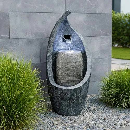 Moderner Gartenbrunnen mit LED Beleuchtung 83 cm - Tischspringbrunnen für den Außenbereich mit beeindruckender Steinoptik und integrierter LED-Beleuchtung für stimmungsvolle Akzente. Ideal für Garten und Terrasse.