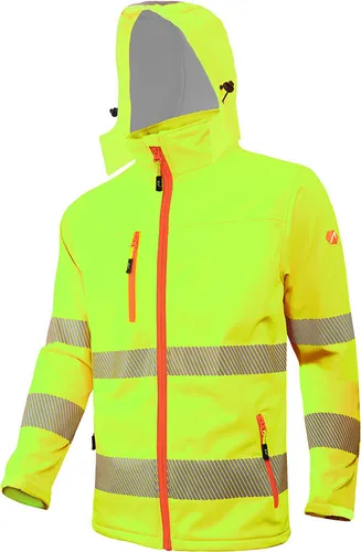 ACE Neon Lite Softshell-Warnjacke Warnschutz-Jacke für Arbeit abnehmbare Kapuze