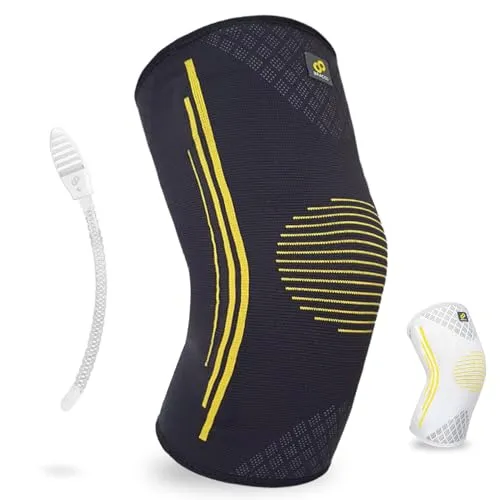 Bracoo Kniebandage & Kniestütze für Männer & Damen – Kompressionsbandage mit Seitenstabilisatoren, 1 Stück Bandage Knie für Sport, Fitness, Laufen & Alltag, Gelenkschutz, KE92, Schwarz, L