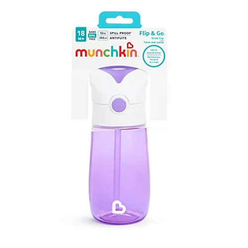 Munchkin Flip & Go Kleinkind-Wasserflasche mit Strohhalm | Trinkflasche für Kleinkinder | 355 ml | Auslaufsicher | Kinderflaschen für Jungen & Mädchen 18m+ | Robust | Lila
