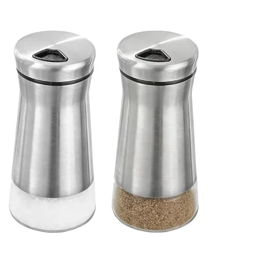 Dcceeo Salz und Pfefferstreuer, Gewürzstreuer Glas mit Edelstahl Einstellbaren Löchern Deckel 2er Set Salzstreuer Glas Mini Gewürz-Streuer Gewürzgläser für Küche, BBQ, Wohnmobil