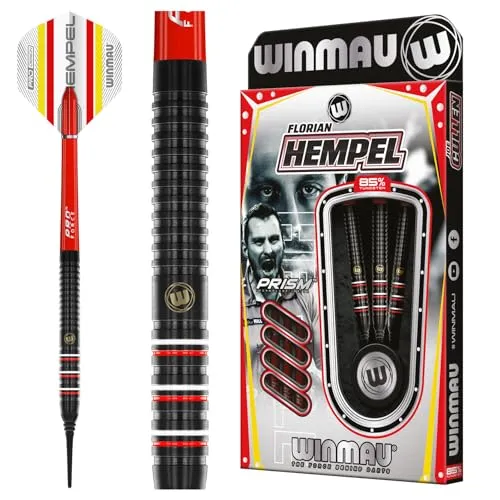 WINMAU Darts - Florian Hempel 85% Pro-Series 18g Fass / 20g Volles Gewicht Weiche Spitze Professionelles Dart-Set mit Dart-Flüge und Dart-Schäften
