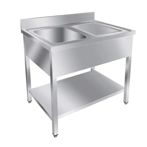 GastroHero Edelstahl Spültisch 100x70 cm mit Ausgussbecken - Robuster Edelstahl Spültisch mit 1 Becken links und Abtropffläche. Ideal für professionelle Küchen, leicht zu reinigen und langlebig. Integrierter Grundboden sorgt für Ordnung und Stabilität.