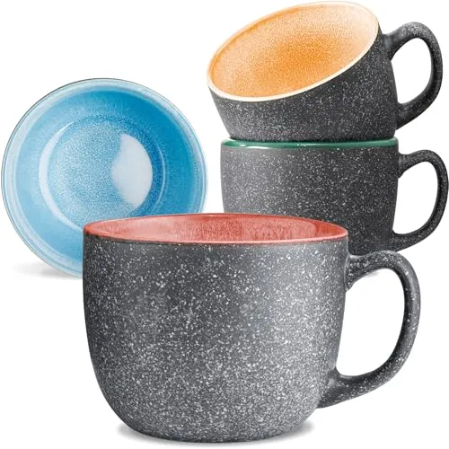 Kaffeetassen 4er Set 350ml – Bunte Keramik, Spülmaschinenfest - Kaffeetassen & -becher, handgefertigt mit reaktiver Glasur, ideal für alle Anlässe und hält Getränke lange warm.
