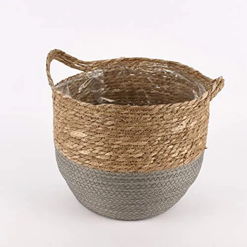 Korb aus Seegras zweifarbig rund mit Henkeln Natur grau Verschiedene Größen, Motiv/Größe:Mittel