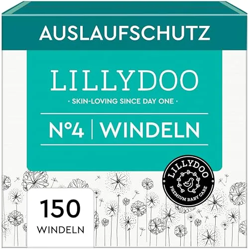 LILLYDOO hautfreundliche Baby Windeln - Größe 4 (9-14 kg), Monatsbox (150 Stück), Sicherer Auslaufschutz, Weich, Ohne Parfüme & Lotionen für empfindliche Haut, Dermatologisch getestet