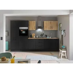 Küchenblock mit E-Geräten CORNWALL XI - braun - Küchenzeilen mit integrierten Geräten wie Backofen und Kühlschrank, ideal für moderne Küchen und platzsparend.