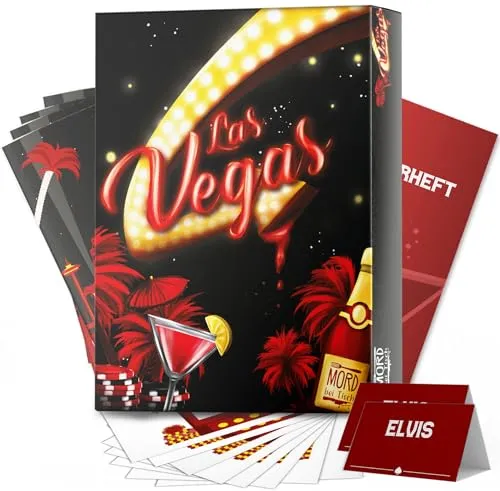 MORD bei Tisch Krimidinner - Der Las Vegas Fall für 5-7 Personen - Gesellschaftsspiel für 5-7 Spieler, ideal für eine spannende Dinnerparty mit packenden Verhören und unvergesslichem Krimispaß bei besonderen Anlässen.