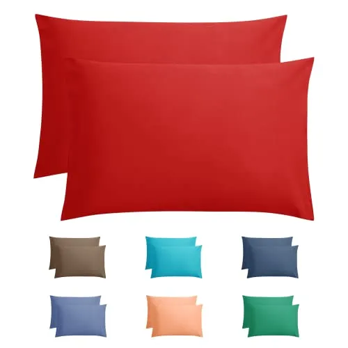 Sleeptime Kopfkissenbezug, 100% Baumwolle, 60 x 70 cm, 2 Stück, Kissenbezug 60 x 70 cm, Brieftaschenöffnung, rot