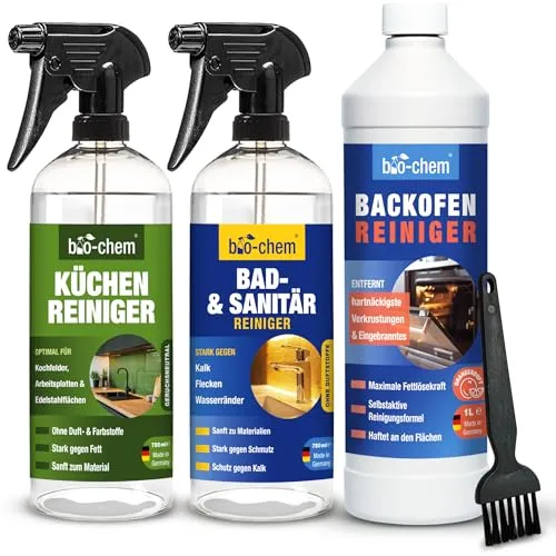 bio-chem Küchen-Spezialreiniger BASIC-SET 4-teilig - Küchenreiniger Bundle für effektive Reinigung aller Oberflächen, entfernt mühelos Kalk und Eingebranntes. Made in Germany, hochkonzentriert und umweltfreundlich.