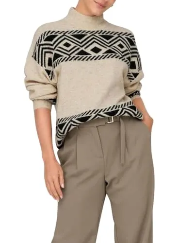 ONLY Damen Strickpullover ONLVICTORIA L/S Highneck, Pumice Stone - Eleganter Pullover für Damen aus recyceltem Polyester, bietet ein angenehmes Tragegefühl und schont die Umwelt – ideal für stilbewusste Frauen.