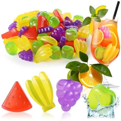 com-four® 60x wiederverwendbare Eiswürfel in karibischer Obst-Form - Party-Eiswürfel zum Kühlen von Getränken - reusable Ice-Cubes im Früchte-Design (60 Stück - Früchte)