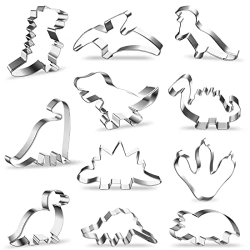 O-Kinee Cookie Cutter Set, 11 Stück Dinosaurier Plätzchen Ausstecher aus Edelstahl, Multifunktional für Fondant, Tortendekoration, Kekse, Kuchen, Spülmaschinenfest